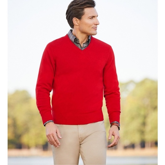 $200 Daniel Cremieux Men’s LLuxury 100% Cashmere V Neck Pullover Red Sweater